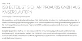 ISB beteiligt sich an PROAURIS GmbH